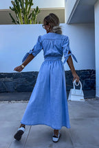 On This Delightful Day Button Down Denim Maxi Dress