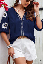 Waiting For Affection Floral Embroidery Short Sleeve Top