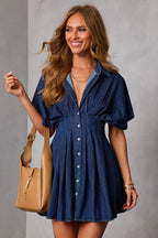 Simply Radiant Short Sleeves Denim Mini Dress