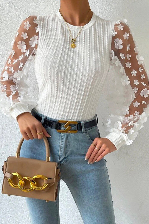 New Days Ahead Flower Ribbed Knit Top