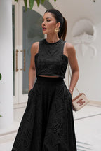 Modern Romance-Inspired Crochet Maxi Dress Suit
