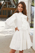 Romance-Kissed White Puff Sleeve Mini Dress