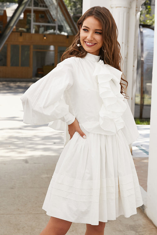 Romance-Kissed White Puff Sleeve Mini Dress