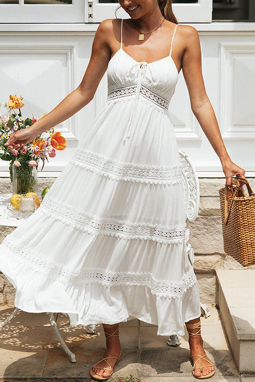 Moving Forward White Lace Sleeveless Maxi Dress