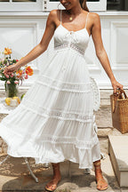 Moving Forward White Lace Sleeveless Maxi Dress