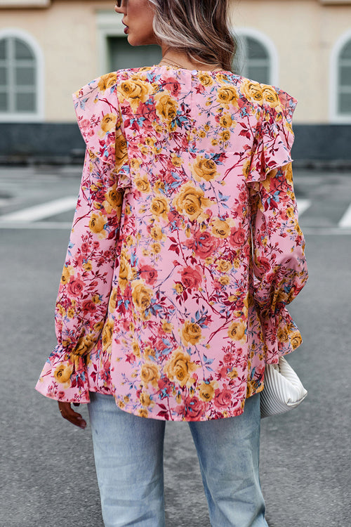 By The Garden Floral Print Long Sleeve Smocked Top