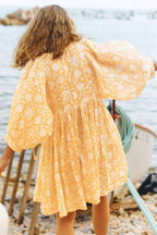 Choose Delight Printed Babydoll Mini Dress - Yellow