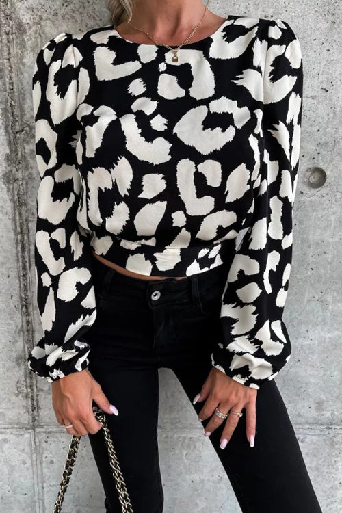 Season To Glow Leopard Backless Long Sleeve Top