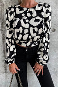 Season To Glow Leopard Backless Long Sleeve Top
