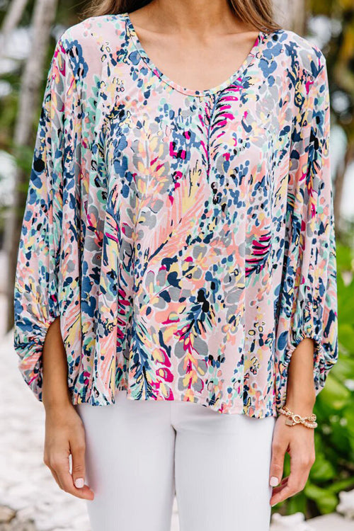 Express Your Heart Print Balloon Sleeve Top