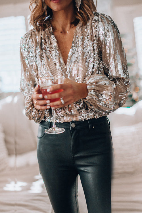 Shimmer In Her Eyes Sequin Wrap Top