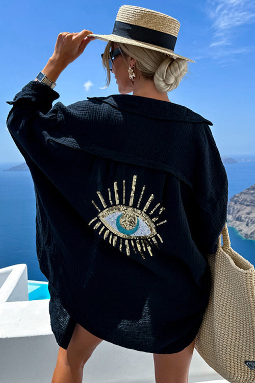 Summer Adventures Linen Sequin-Embroidered Top