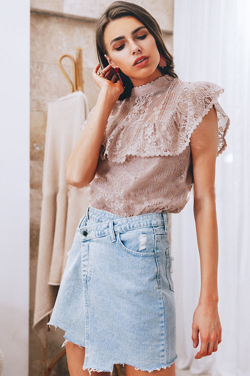 Cass Cream Lace Overlay Short Sleeve Top