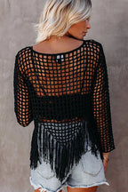 Bonjour To You Hollow-Out Tassel Top