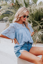 Mind On Golden Glow Floral Jacquard Short Sleeve Top