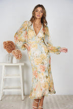 Radiantly Delightful Long Sleeve Floral Print Maxi Dress