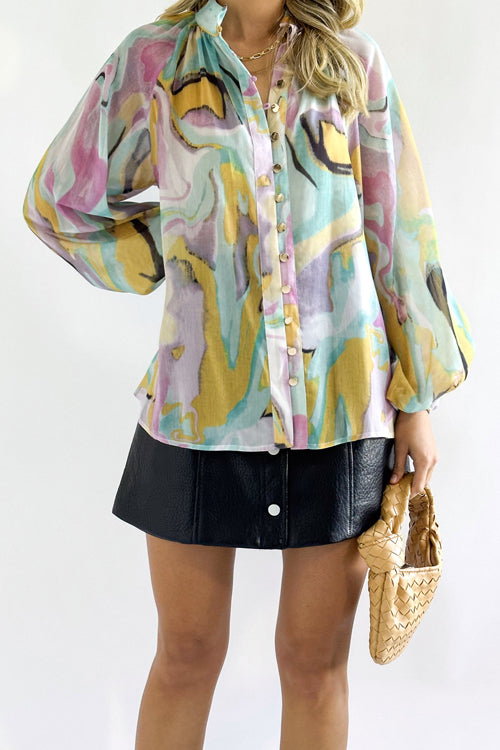 Make Yourself Joyful Print Button Down Long Sleeve Top