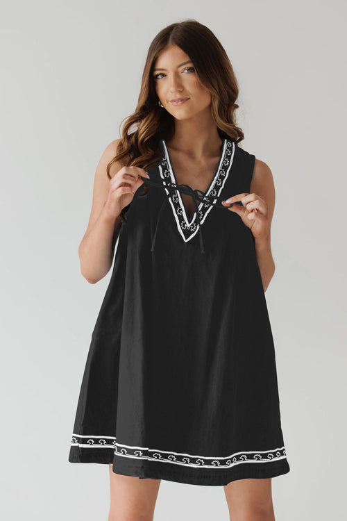 Summer Charmer Lace Pocket Denim Mini Dress