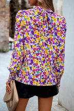 Certain Affection Print Statement Sleeve Smocked Top