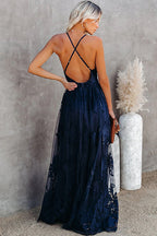 Muse in Disguise Lace Floral Backless Maxi Dress