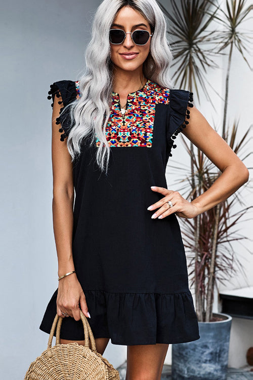 All Of Your Affection Boho Embroidery Mini Dress