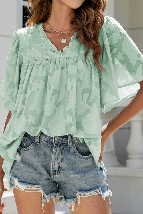 A Chance For Affection Floral Jacquard Short Sleeve Top - 7 Colors