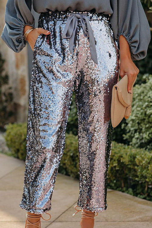 Festive Ready Golden Sequin Bowknot Pants