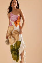 Compelling Romance-Inspired One Shoulder Floral Print Maxi Dress
