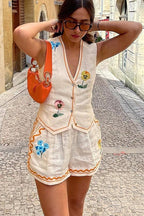 Summer Love Story Floral Embroidered Sleeveless Suit