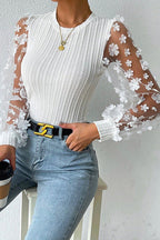 New Days Ahead Flower Ribbed Knit Top