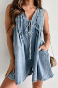 Luck And Affection Pocket Denim Sleeveless Romper