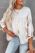 Charming New Day Print Babydoll Button Up Top
