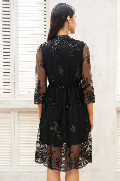 Sequin V-neck Half Sleeve Dress