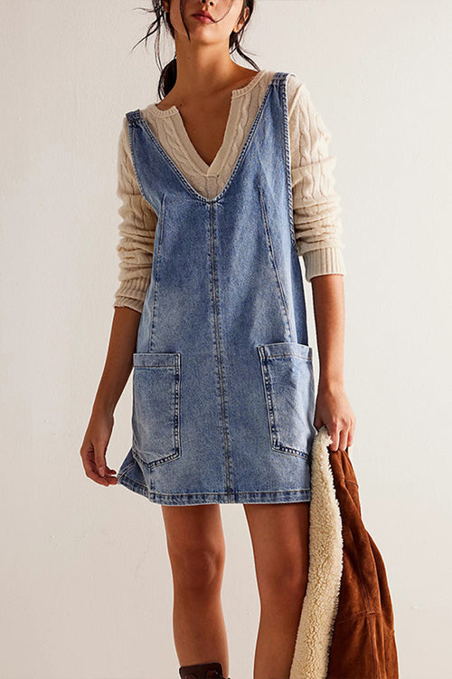 On This Delightful Day Backless Denim Mini Dress