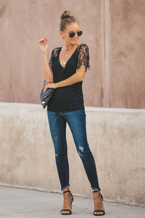Imagine Me Without You Lace Shoulder Tee