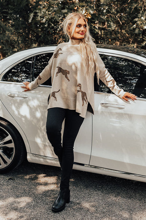 Joyful To See You Leopard Knit Sweater