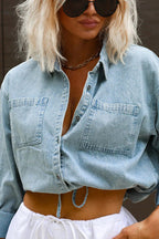 Endlessly Assured Denim Cropped Long Sleeve Top
