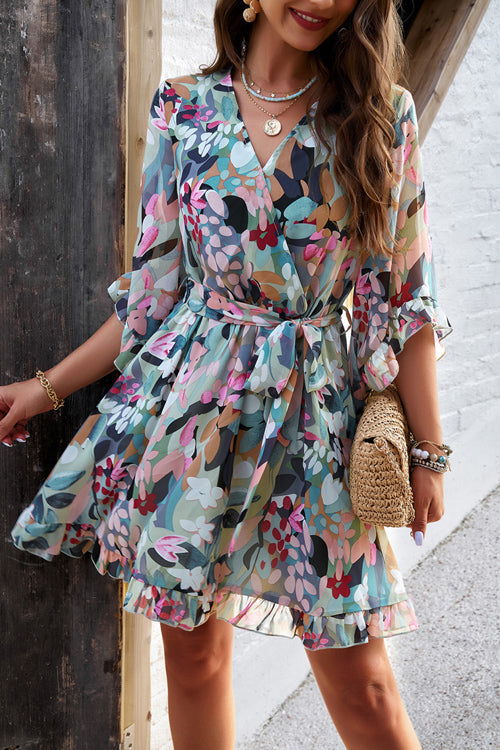 Today'S Moment Floral Print Warp Mini Dress