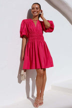 Always In Mind Puff Sleeve Pleated Mini Dress