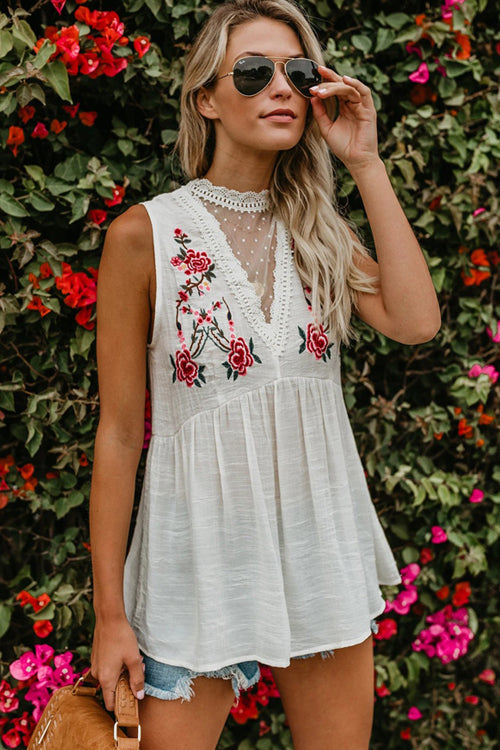 Reverie Lace Up Floral Embroidered Top