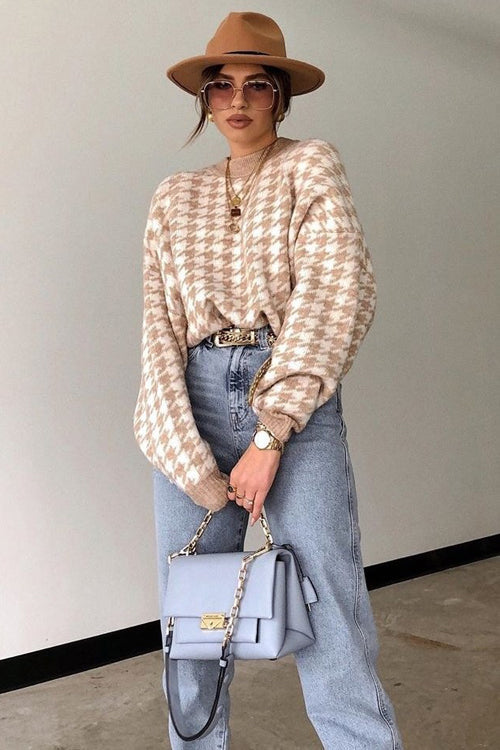 Warmed Up Houndstooth Knit Sweater