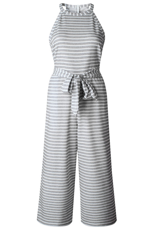 Stripe Bowknot Sleeve Jumpsuit