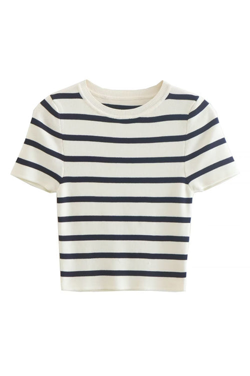Cool Muse Essence Striped Short Sleeve Knit Top