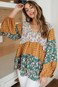 Reverie Of The Day Boho Print Bubble Sleeve Top