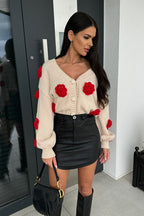 Precious Look 3D Flowers Knit Cardigan Sweater