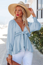 Mood Playful Spirit Blue Denim V-Neck Top