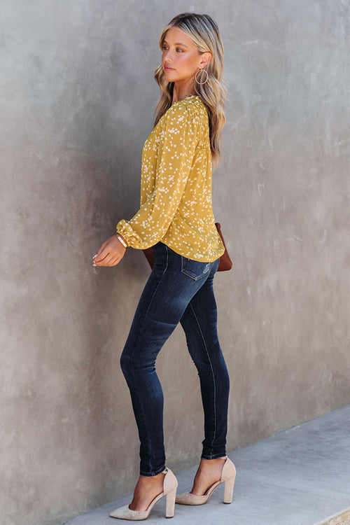 Open To Affection Yellow Print Long Sleeve Top