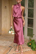 Celebrated Mood One Shoulder Sleeveless Midi Dress