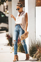Take Your Time Pleated Ruffle Sleeveless Top