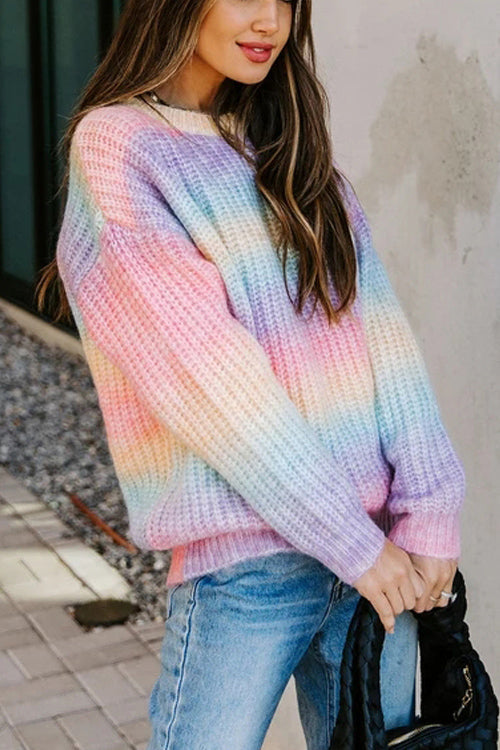 Feminine Spirit Rainbow Striped Knit Sweater